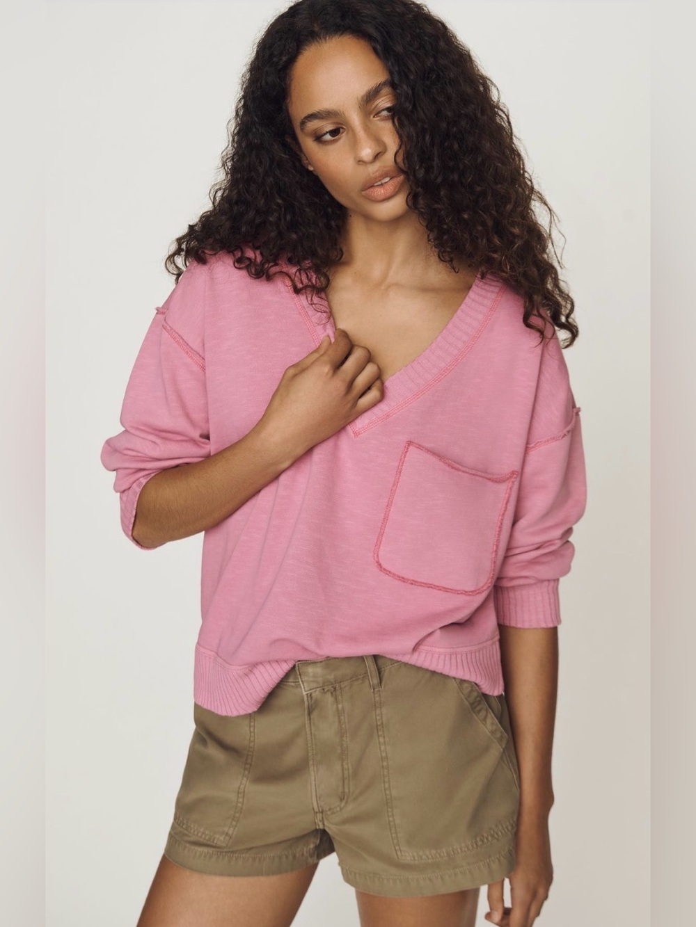 Anthropologie Pilcro The Montana Pocket Knit Top Sweatshirt Pullover Pink Large